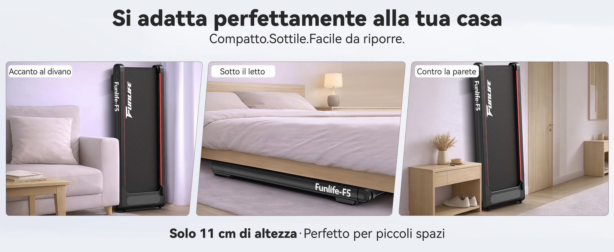 FunLife F5, tapis roulant multifunzione 2-in-1 con allenamento a vibrazione – motore brushless, tapis roulant silenzioso per la casa e l'ufficio, velocità da 1 a 6 km/h, design compatto