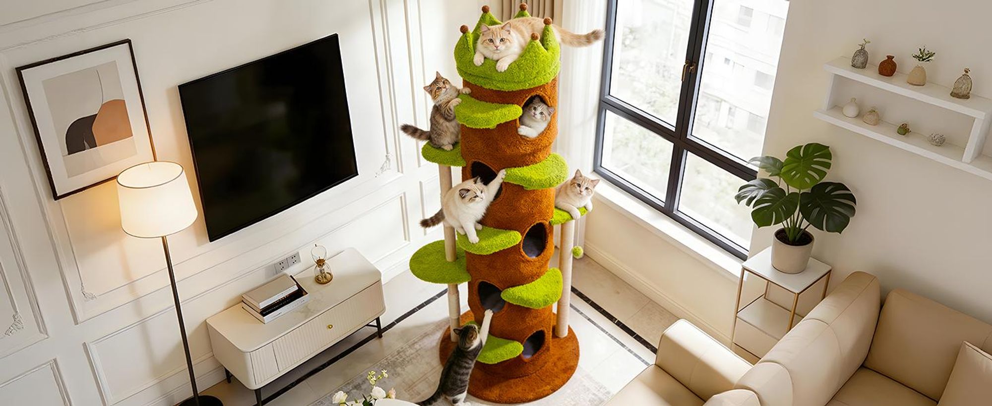 WISFOR Kratzbaum XXL Katzenbaum Sisal große Katzen Kletterbaum 87 x 187 cm Katzenkratzbaum