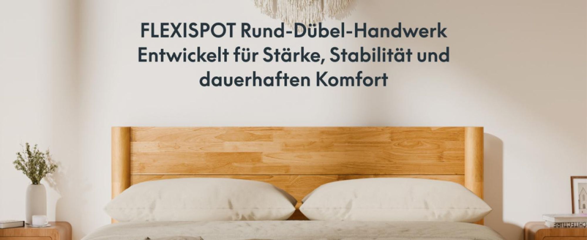 FLEXISPOT Massivholzbett 160x200cm aus Gummibaumholz, Doppelbett mit Kopfteil und Lattenrost, Japandi-Bett, bis 700KG, Rundzapfenkonstruktion, Hako G2