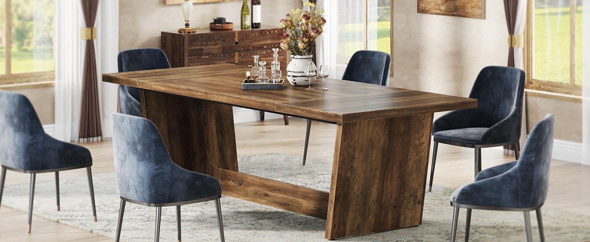 Tribesigns Esstisch, Industrieller Küchentisch für 6–8 Personen, 180 x 79 x 75 cm, Rechteckiger Esstisch für Esszimmer, Küche, Wohnzimmer, Braun