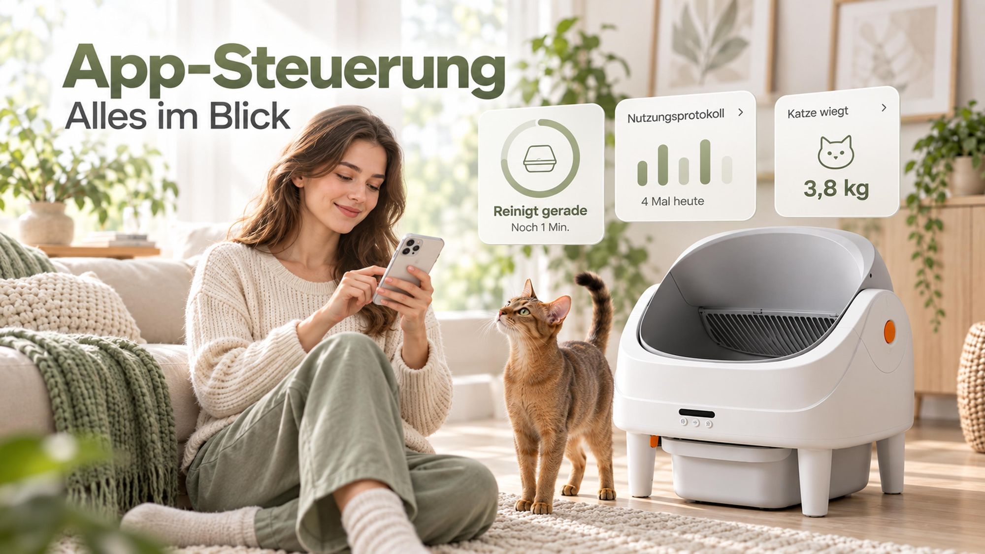 70L+14L XXL Katzentoilette Selbstreinigendes Katzenklo Automatisches offenem Design & App, für Mehrkatzen, 8 Sicherheitssensoren, Geruchskontrolle