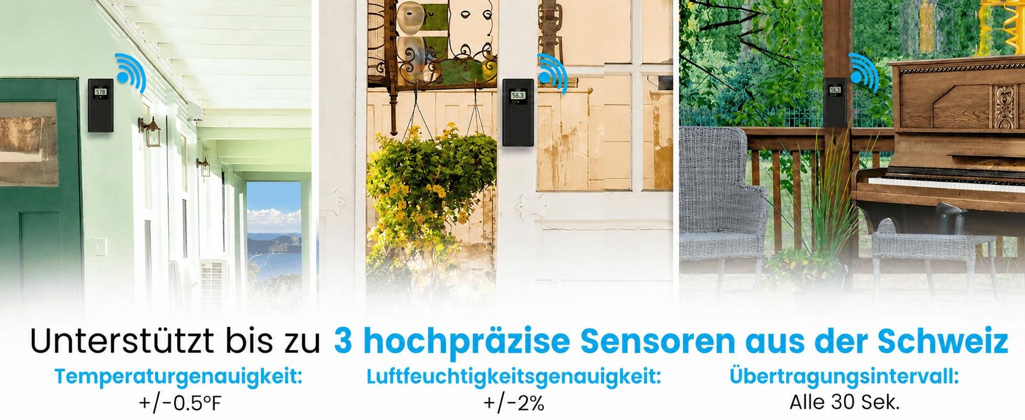 LCD Funk-Wetterstation mit Außensensor, Großes Touchscreen Farbdisplay, Wecker Funkuhr Kalender Vorhersage Hygro