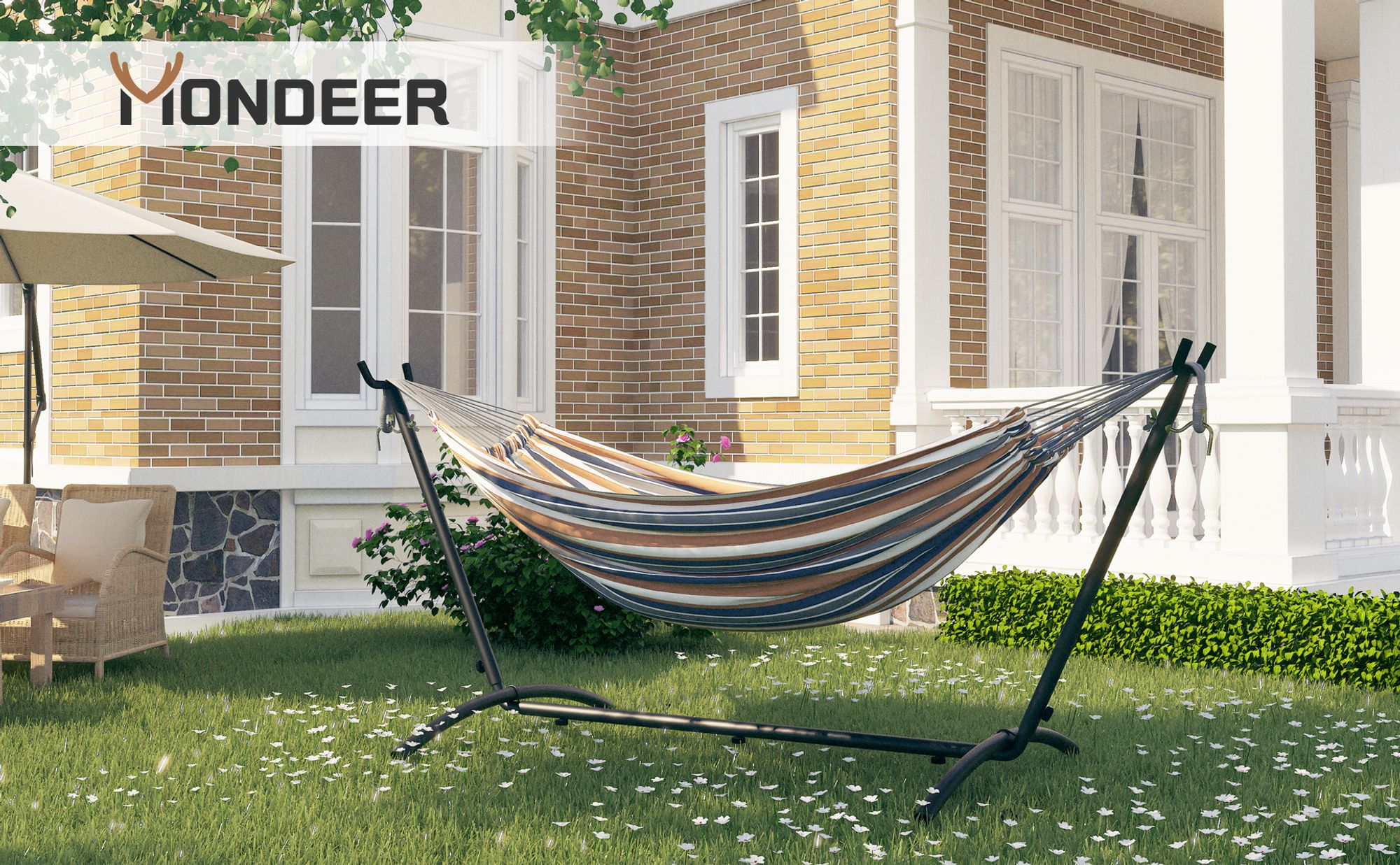 Mondeer Hängematte mit Gestell Stabhängematte Hängeliege Outdoor Sonnenliege bis 200kg Braun