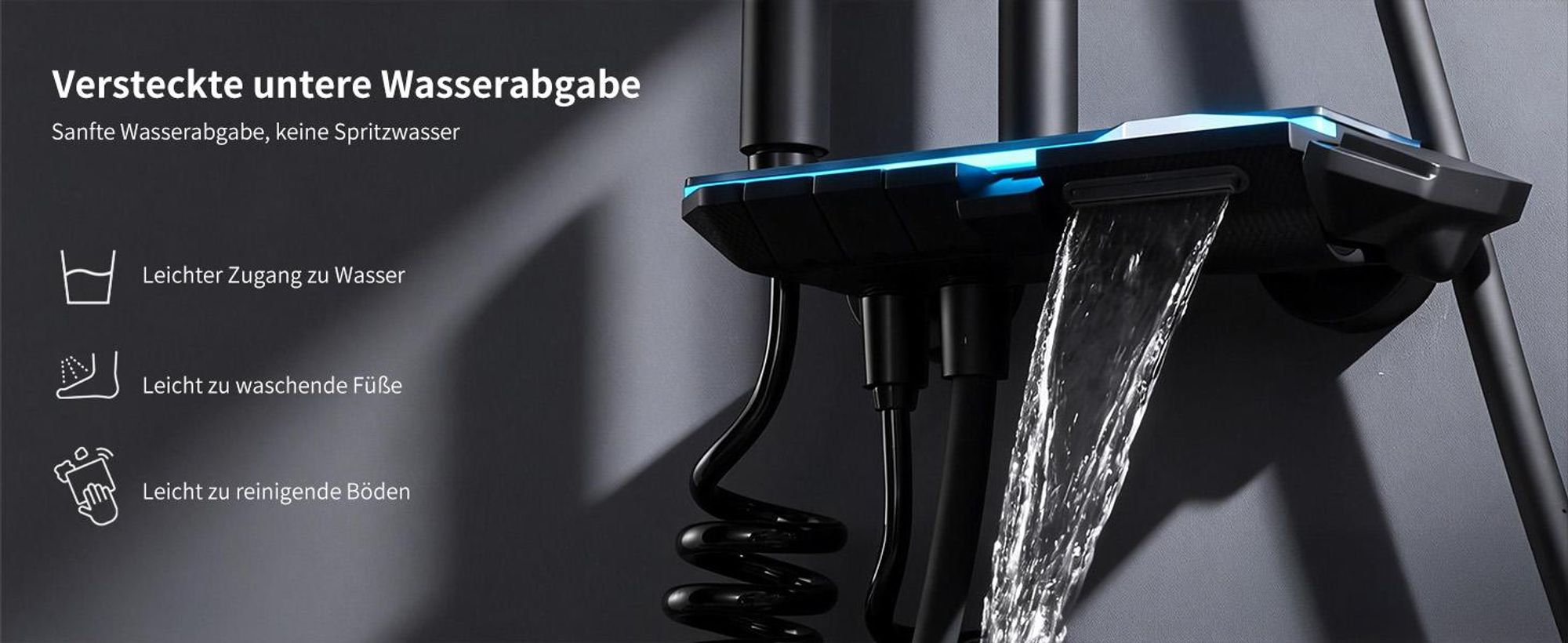Homelody Duschsystem Messing Schwarz, 4 Wasserausgabe Modi, Duscharmatur Komplettset, Duschset Digitale Temperaturanzeige mit Atmosphärenlicht