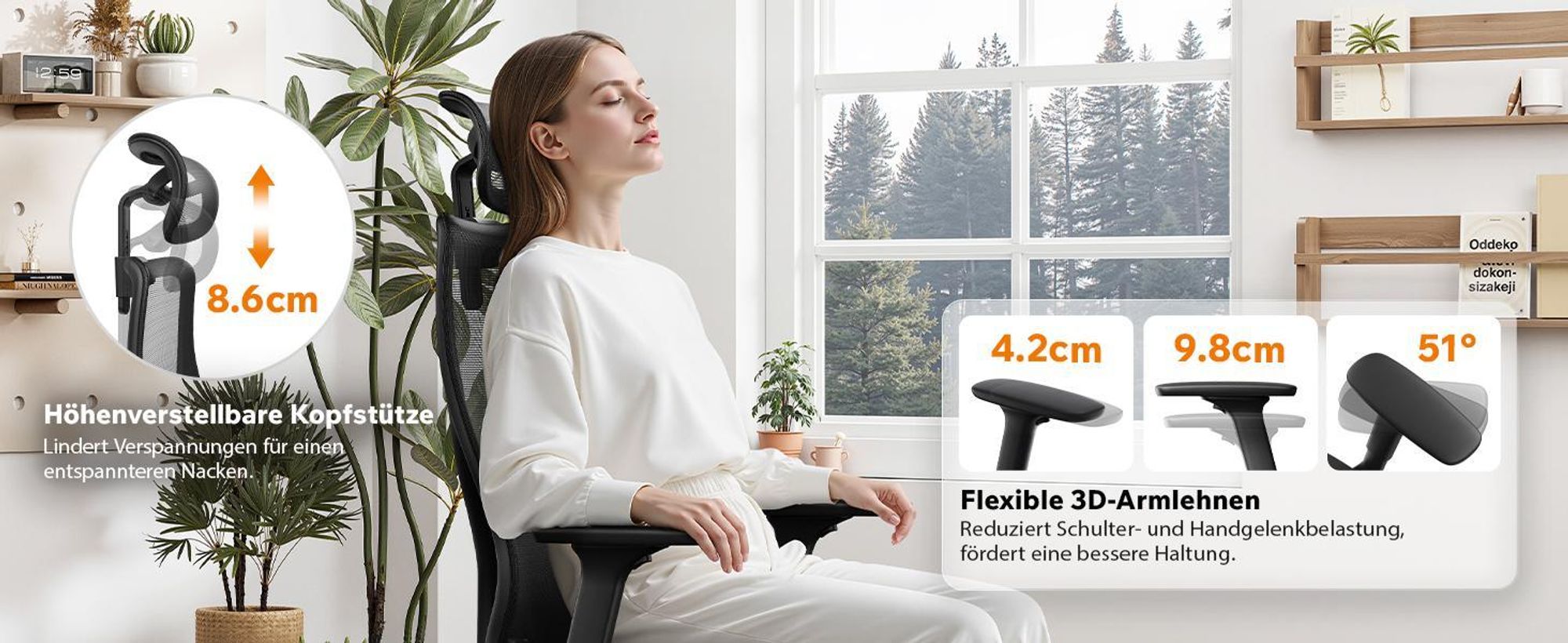 SENSE7 Moyo Ergonomischer Bürostuhl Schreibtischstuhl Schwarz 3D-Armlehnen Netzrücken Lendenwirbelstütze Chefsessel Homeoffice PC Stuhl 150 kg