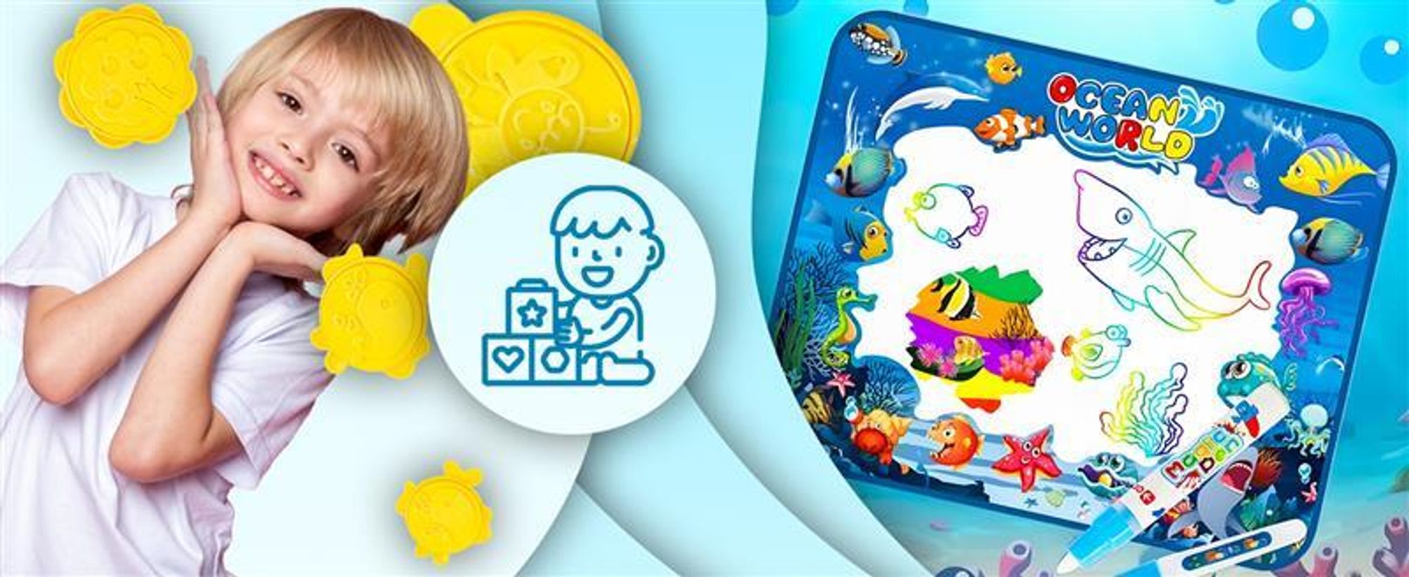 Wasser Doodle Matte 100x80cm - Magic zeichnung Mat für Kinder mit 2 Wasserstift, Wasserpinsel, XXL Malmatte, fleckenfreien Malspaß für Toddler – Retoo