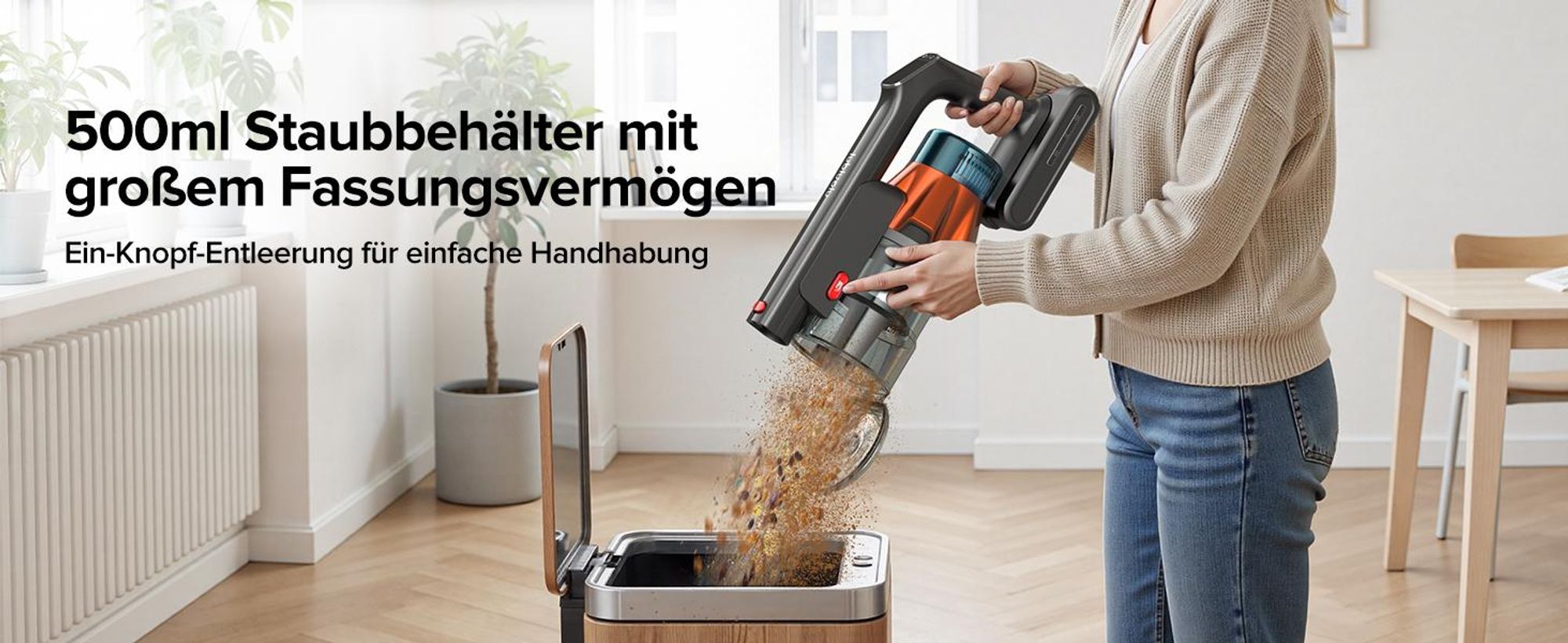 Lubluelu Akku-Staubsauger,85000PA/ 650W/70Min, Staubsauger Kabellos Mit Selbststehendes Design, Flexibles Biegegelenk, Anti-Tangle Bodenbürste,G30