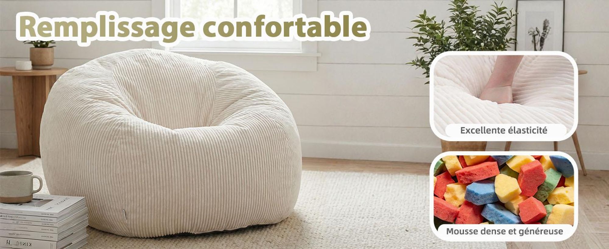Fauteuil pouf géant pour adulte, rempli de blocs de mousse compressée, canapé au sol extra large et moelleux, chaise de lecture sans armature, circula