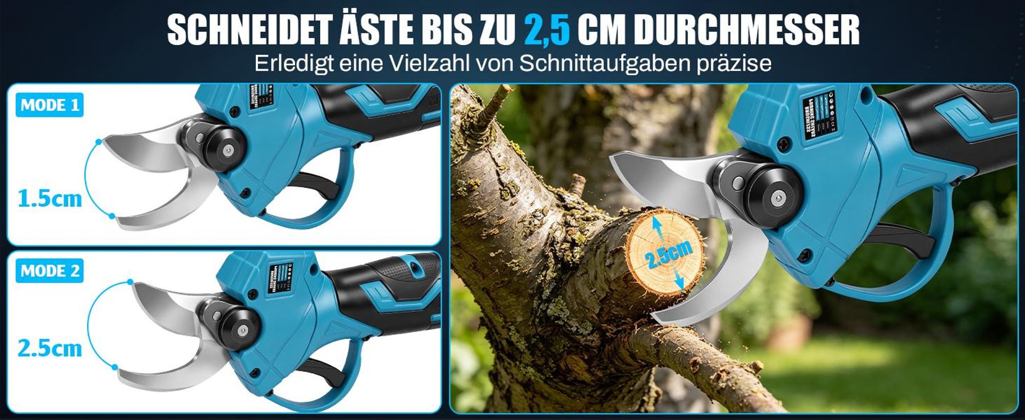 4-IN-1 Akku Hochentaster Kettensäge & Astschere mit Teleskop - Bürstenlos 25mm Baumschere, 6 Zoll Kettensäge mit 1,7m Teleskopstange, 2 x 2,0Ah Akkus
