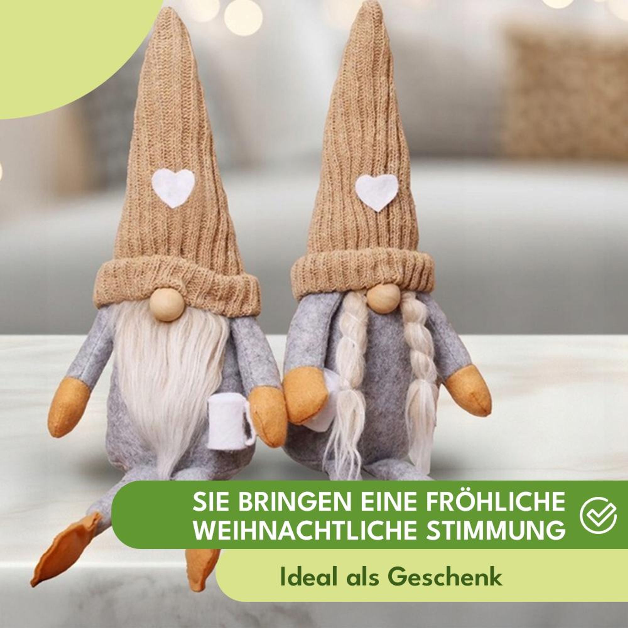 KRUMAD Weihnachtswichtel Set 2 Stück - 40 cm Skandinavische Wichtel Figuren Weihnachten - Deko Gnome mit Gewicht - Weihnachtsdeko Innen für Tisch