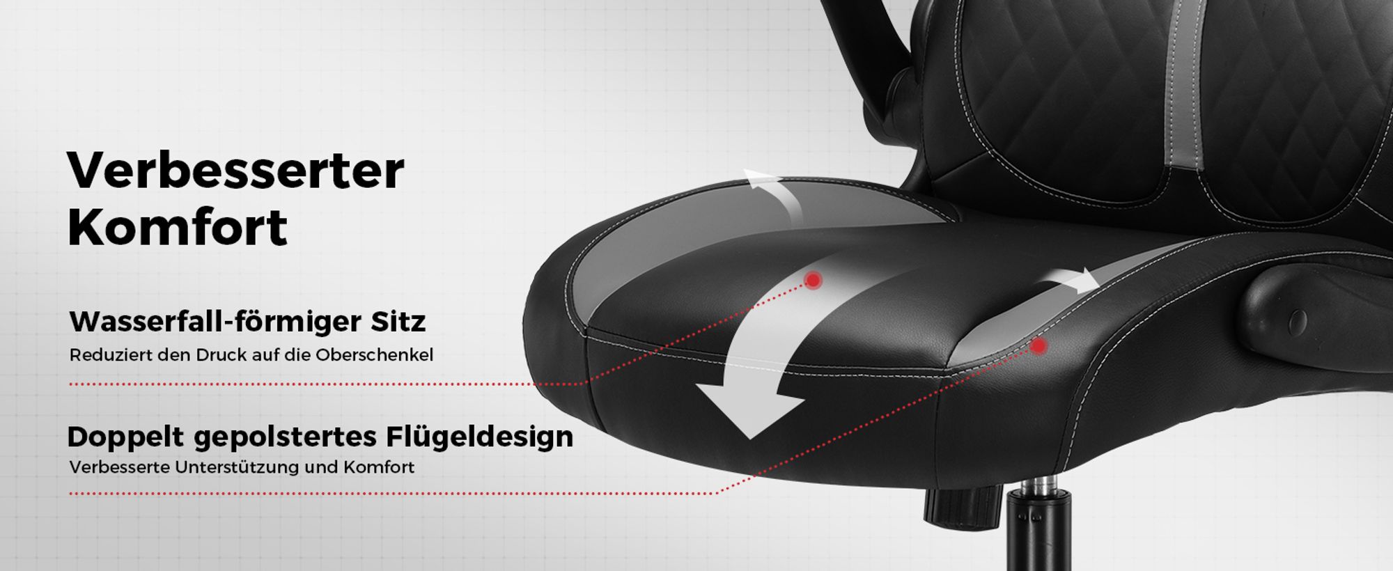 GTPLAYER Gaming Stuhl mit hochklappbarer Armlehne, Gamer Stuhl mit Schaukelfunktion, Ergonomischer Computer Gaming Stuhl mit hochdichtem Schwamm grau