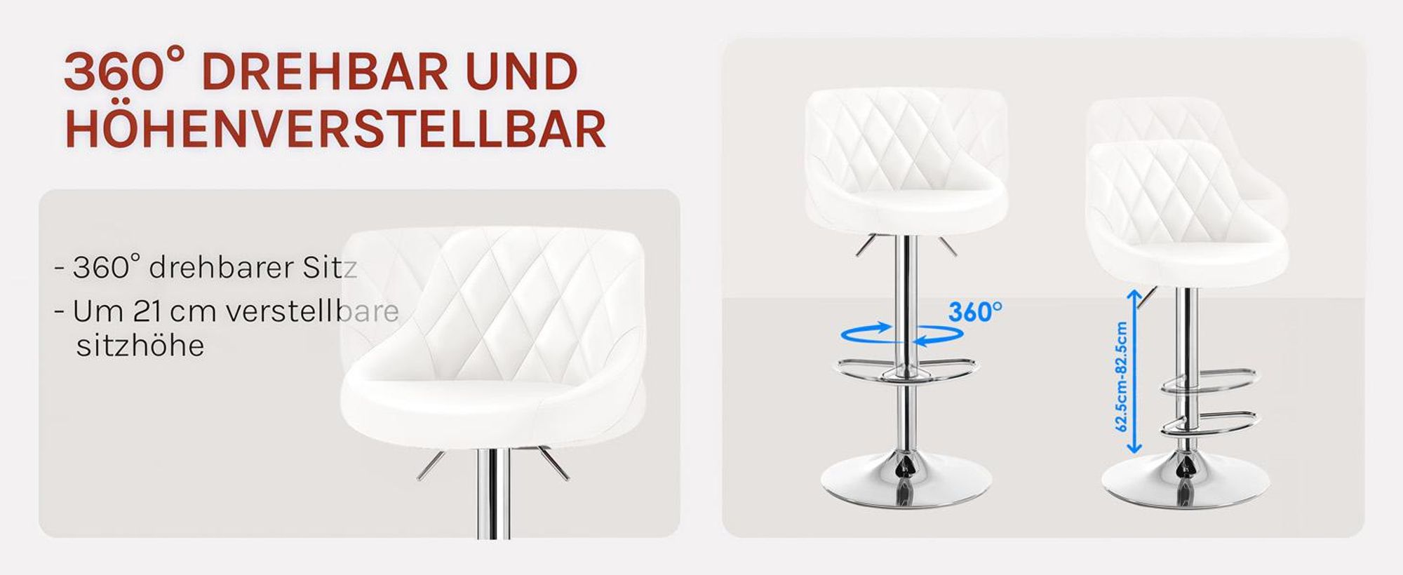 2er Set Barhocker Höhenverstellbar Drehbar Barstuhl Bistrohocker Tresenhocker Fußstütze
