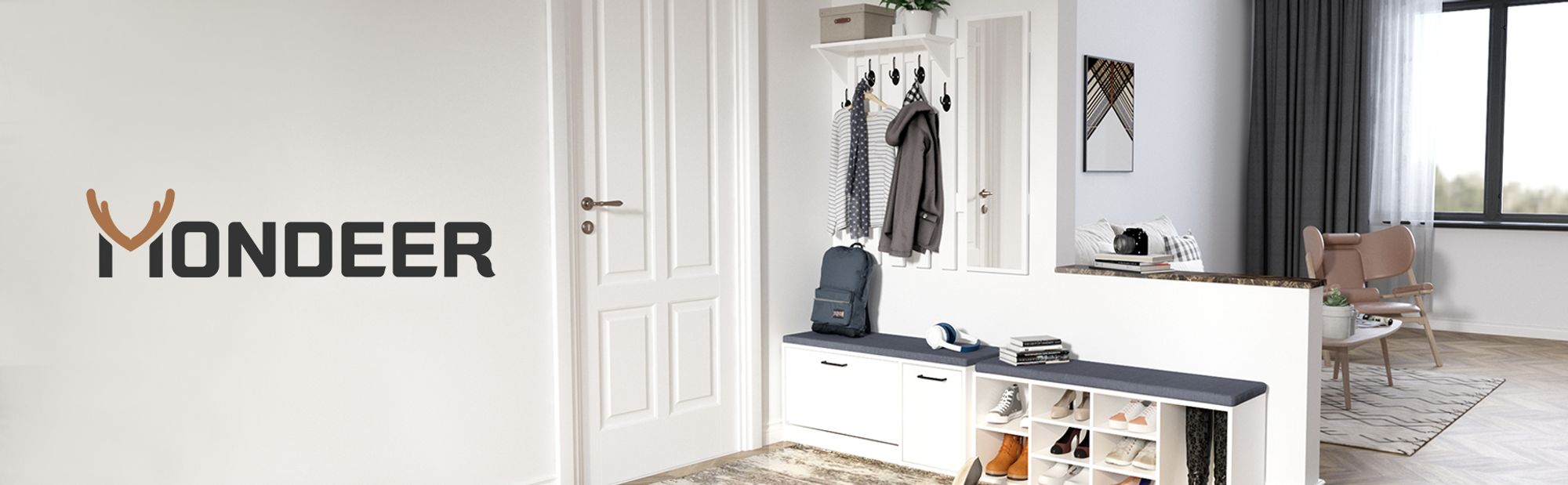 Mondeer Schuhbank Schuhregal mit Sitzfläche Weiß Ablagebank mit Schuhablage aus Holz Geeignet für Flur und Eingang