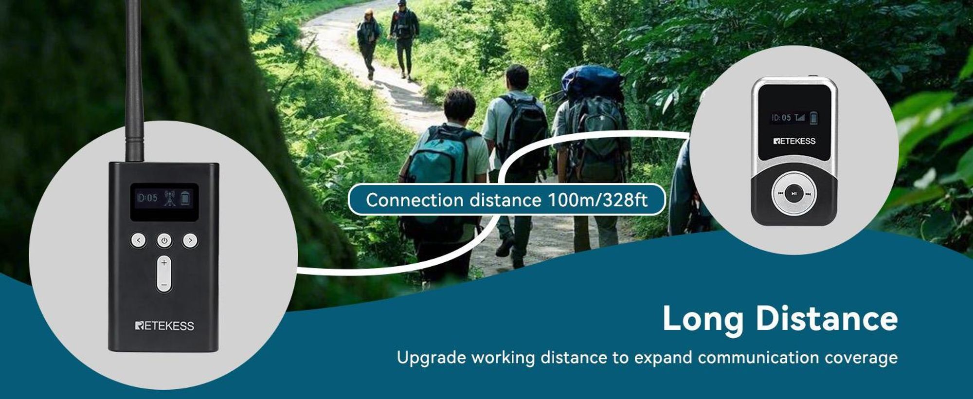 Průvodcovský systém Retekess T130S, 100M audio průvodce, 49 kanálů, D-sluchátka, bezdrátový průvodcovský systém pro turistiku, prohlídky továren