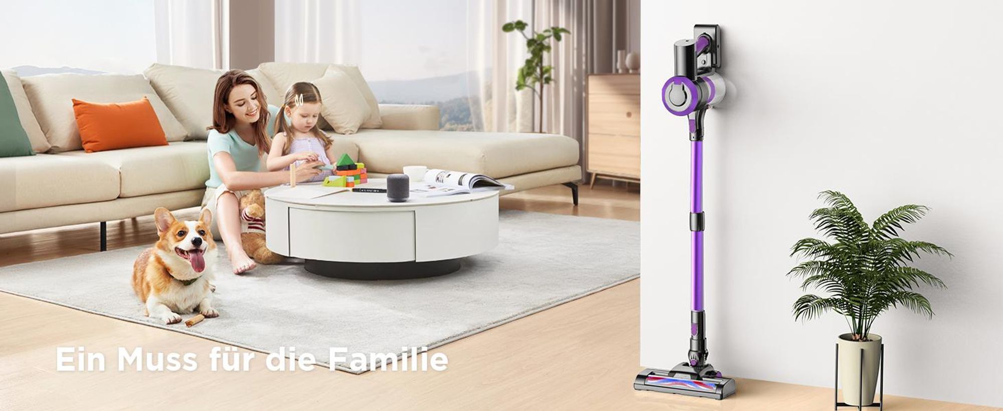 Akku Staubsauger, 30000Pa Staubsauger Kabellos, 400W Staubsauger mit Smart Display, Anti-Verhedderung-Bürste, Bis zu 55 Min Laufzeit, 2 Gänge, 1.2L
