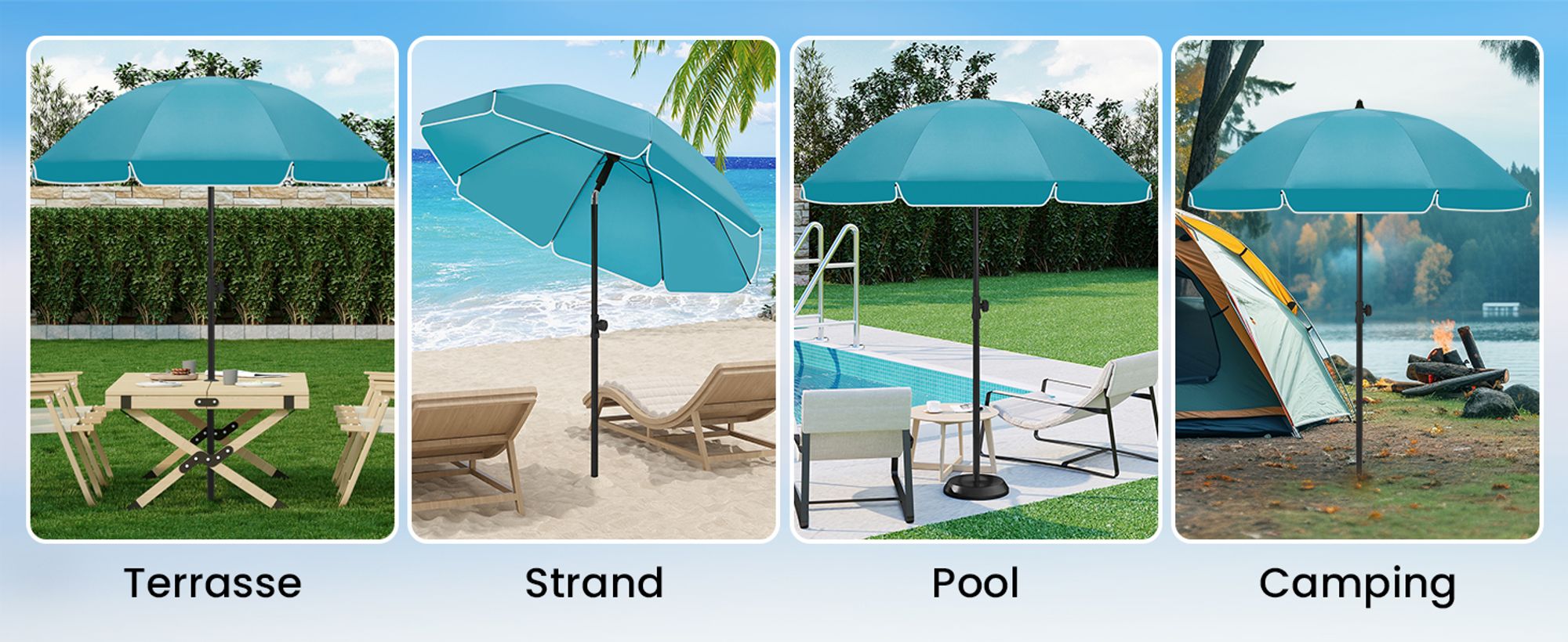 WOLTU Sonnenschirm Strandschirm UV-beständig, höhenverstellbar, 45° knickbar, rund, Blau 175cm