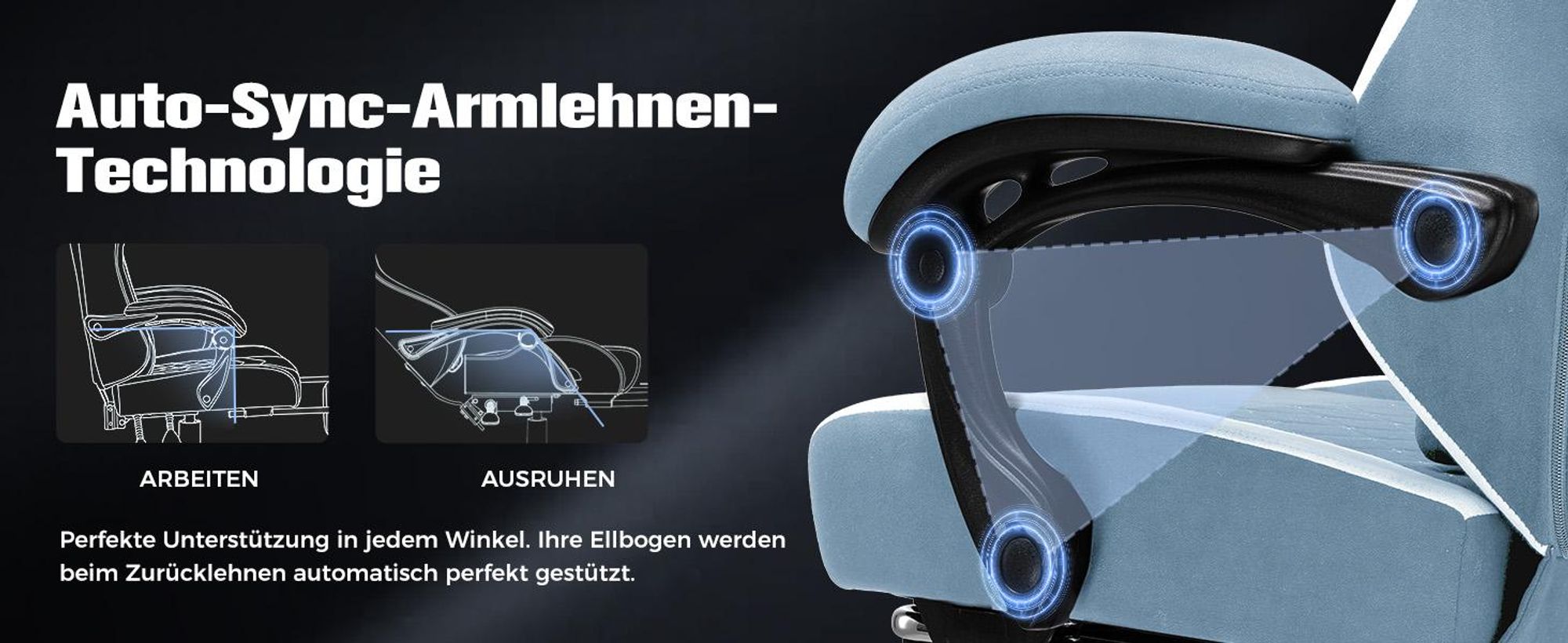GTPLAYER Gaming Stuhl Ergonomischer, PC Stuhl Atmungsaktiver Stoff, Groß und Hoch Drehbarer Schreibtischstuhl mit Fußstütze, Hellblau