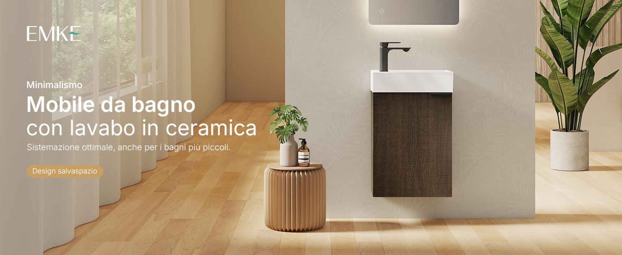 Set lavabo EMKE Mobiletto con lavabo in ceramica 417×240×646 mm sospeso, soft-close, rovere fumé