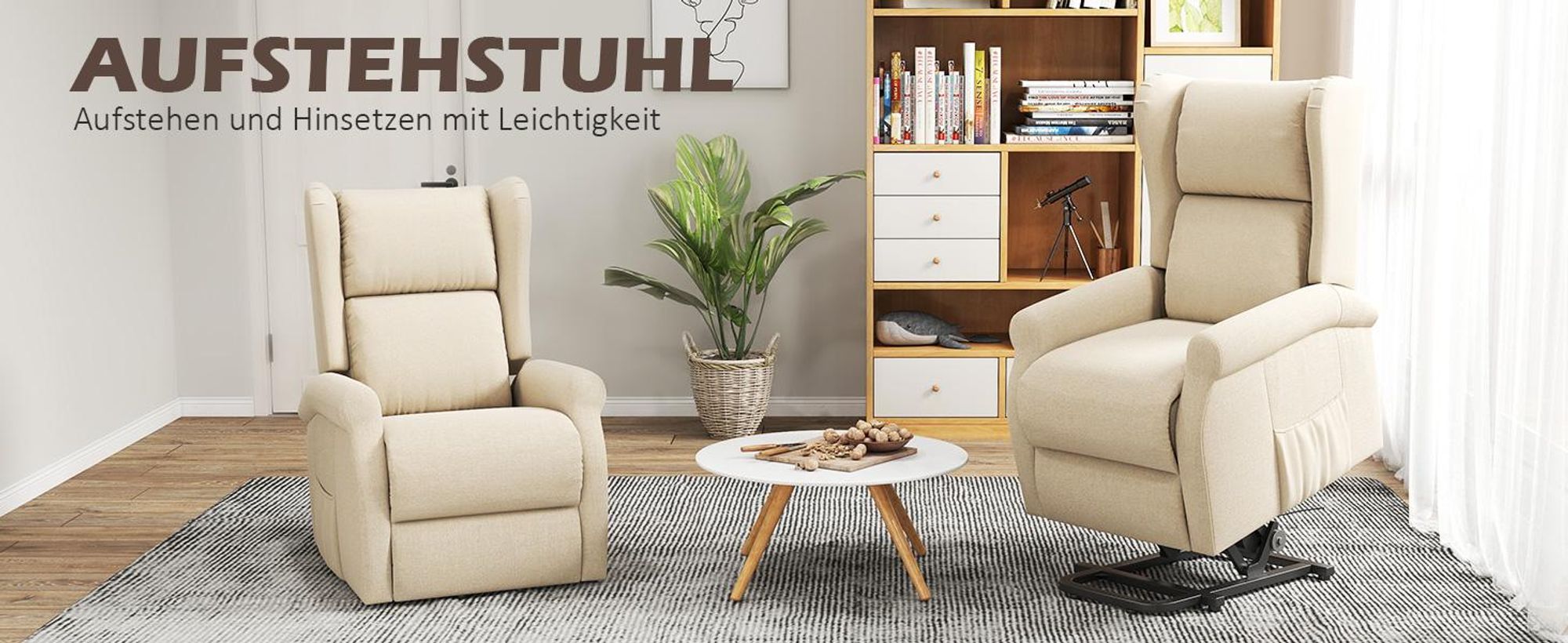 HOMCOM Aufstehsessel Fernsehsessel mit Aufstehhilfe elektrisch Leinen