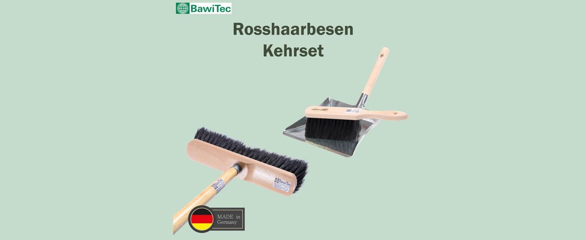 Rosshaarbesen Komplett-Set Kehrgarnitur sehr weiche Borsten mit Stiel Handfeger und Kehrschaufel Besen Holzstiel Kehrblech Kehrset Roßhaar-Borsten