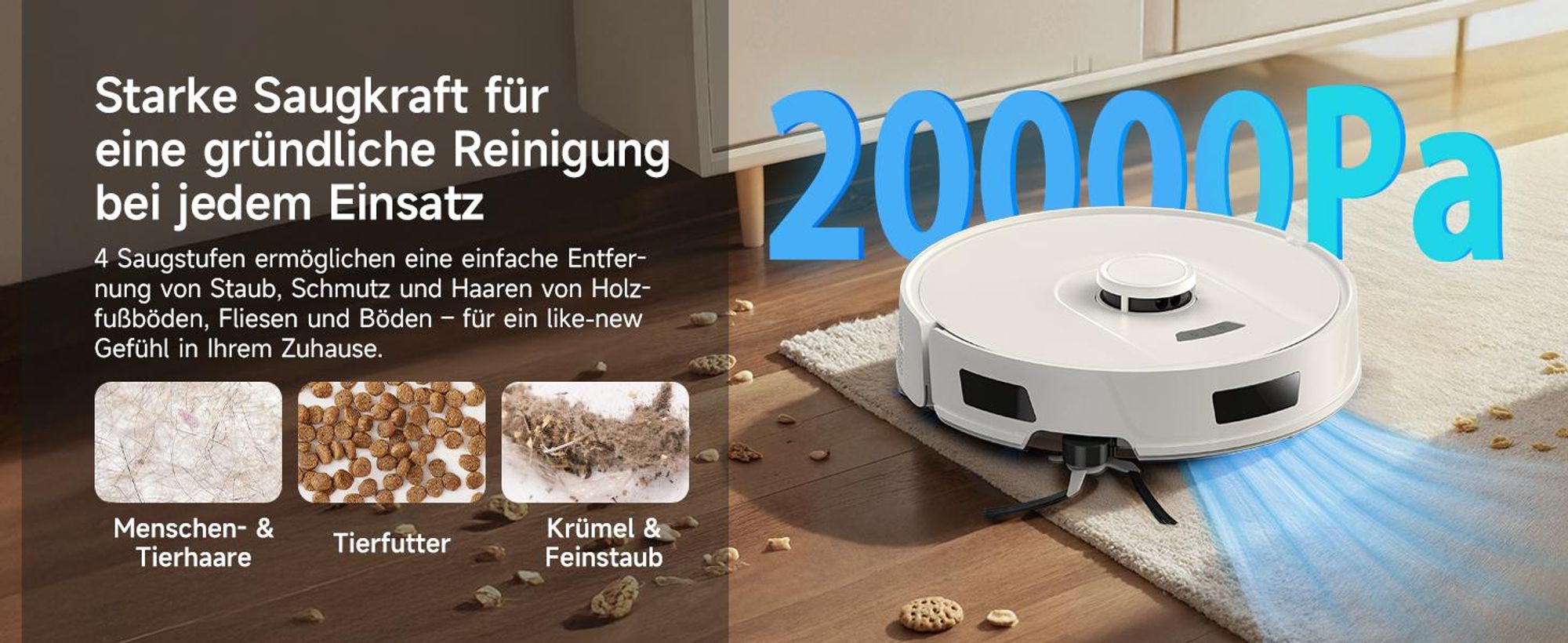 Staubsauger Roboter R11 mit 20000Pa Saugkraft, Wischfunktion, 200min Laufzeit, LDS-Navigation, All-in-1-Entleerungsstation und Anti-Wickel-Bürste