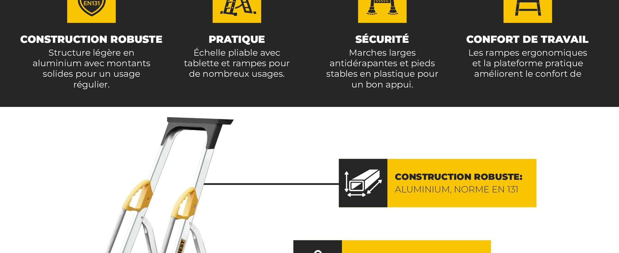 Drabest | échelle - 4 marches, charge max. 150kg - échelle avec mains courantes, échelle en aluminium, pieds antidérapants, escabeau, échelle pliante