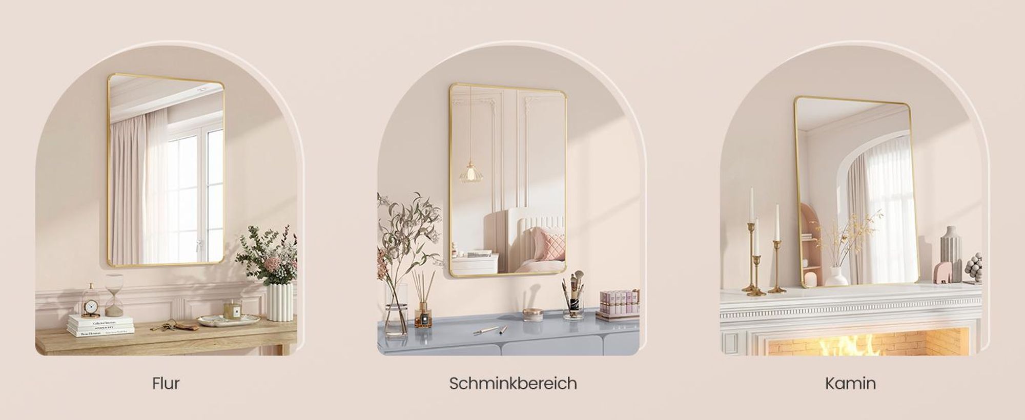 SONGMICS Wandspiegel, rechteckiger Spiegel, Aluminiumrahmen, 91 x 61 cm, mit Sicherheitsfolie, 2 Aufhängemöglichkeiten, gold