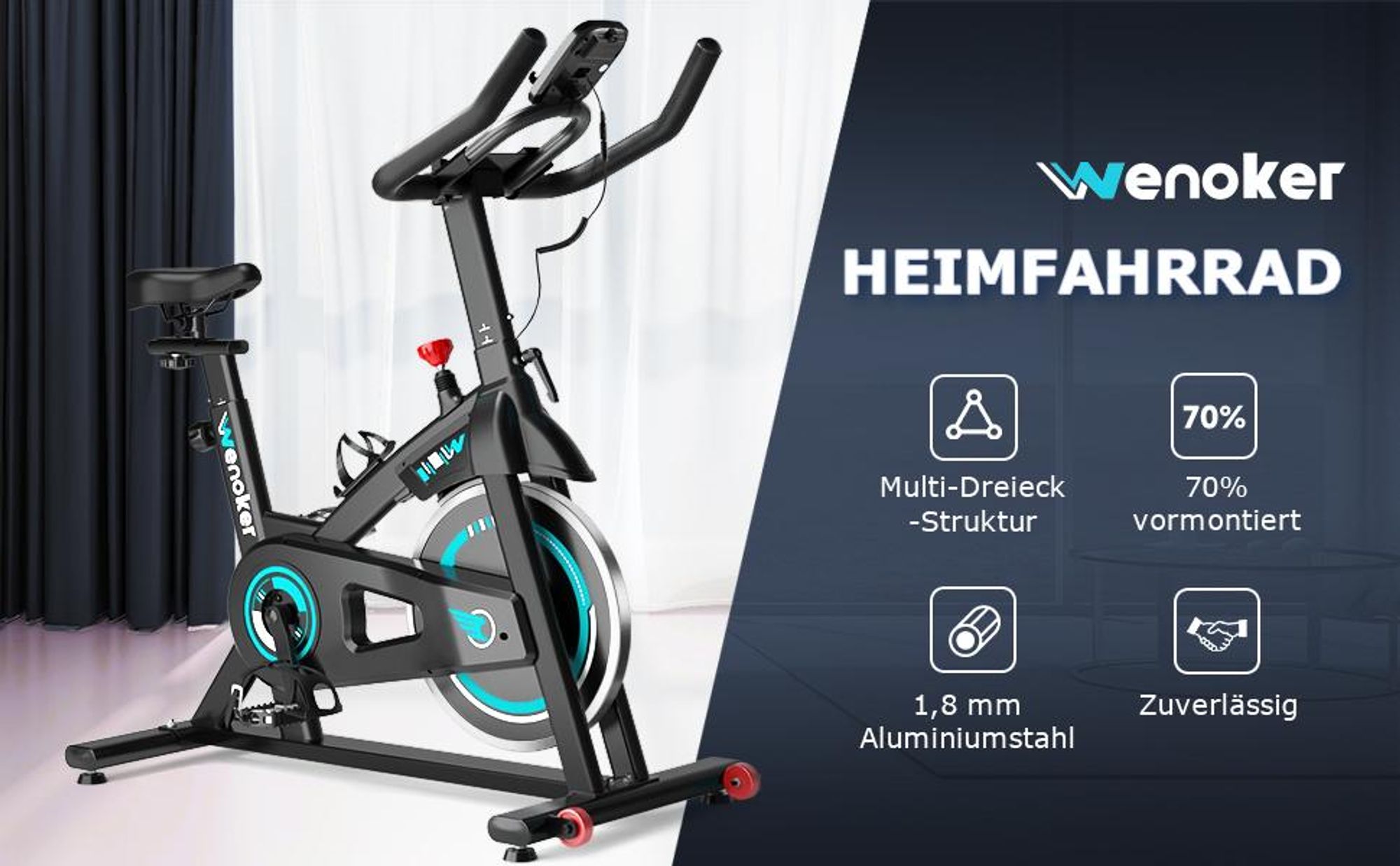 Wenoker Heimtrainer Fahrrad mit APP, Ergometer Hometrainer Fahrrad mit LCD-Monitor & Tablet-Halter, Leises Inoor Bike für Cardio-Training