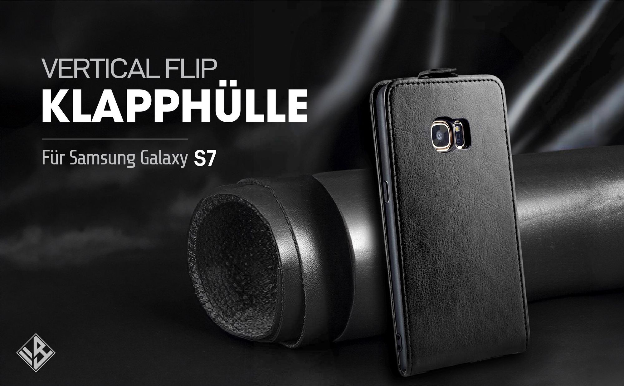 Vertikal aufklappende Handyhülle in Schwarz für Samsung Galaxy S7