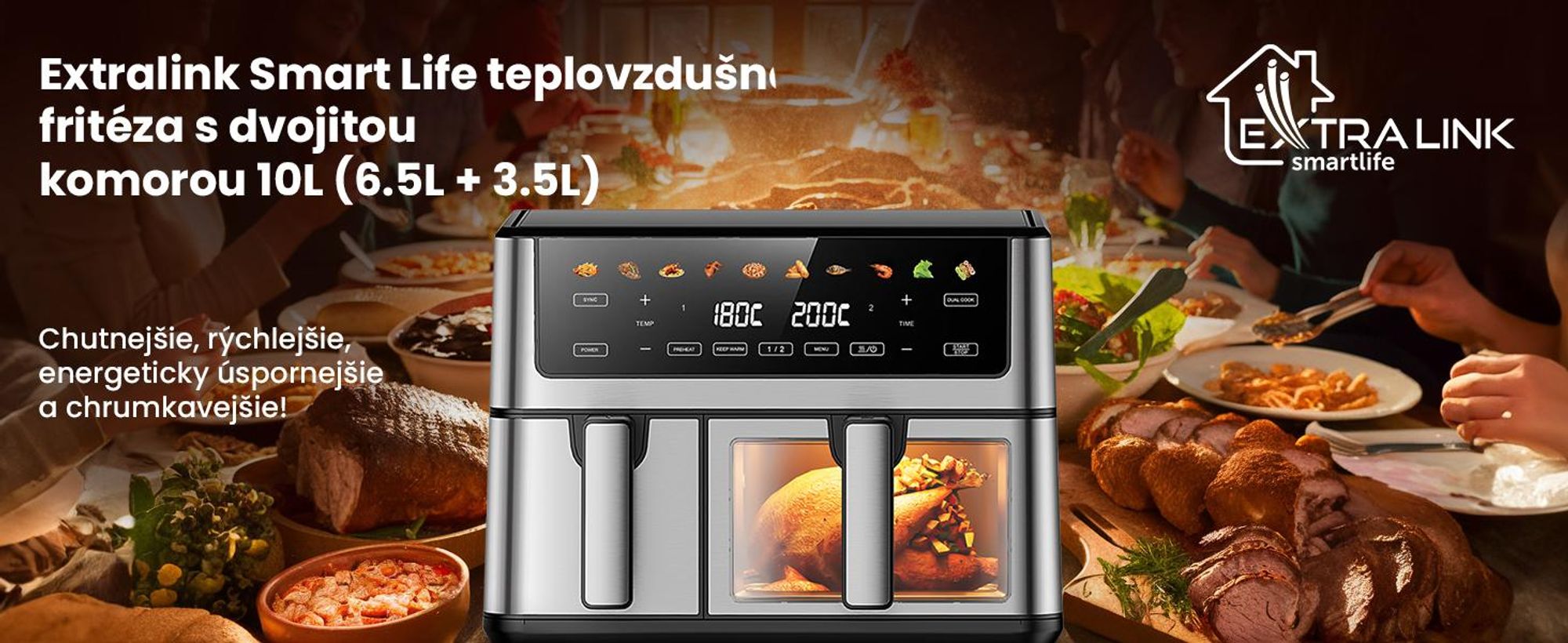 Extralink Air Fryer Dual Basket 10 l teplovzdušná fritéza 2500 W s 2 košmi a dotykovým displejom