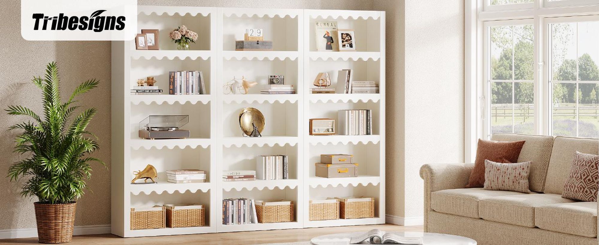 Tribesigns Bücherregal, 180 cm Standregal mit Muschelkanten, modernes Display-Regal als Stauraum-Organizer für Wohnzimmer, Homeoffice, Schlafzimmer