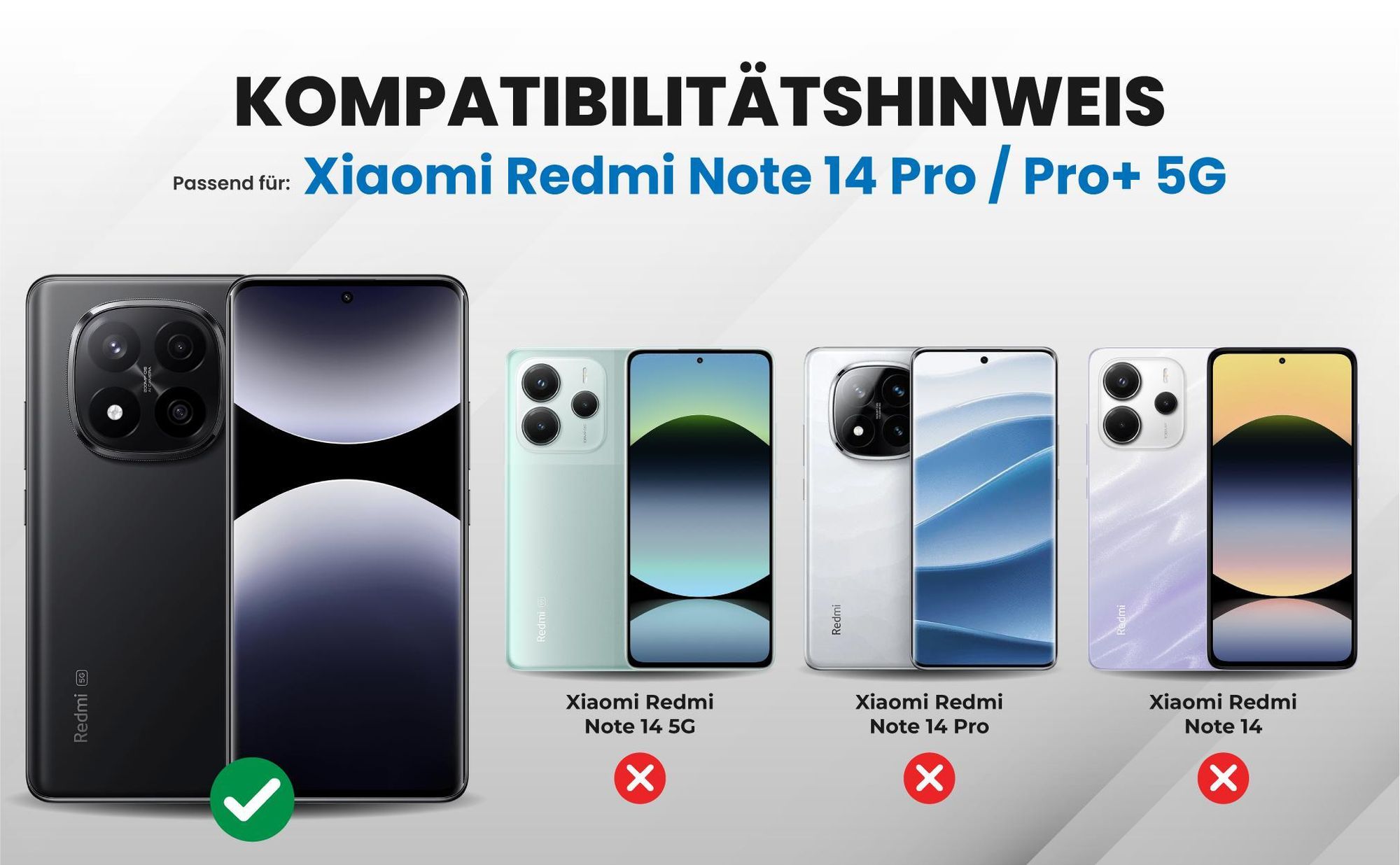 Kompatibilitätshinweise Hülle für Xiaomi Redmi Note 14 Pro 5G / Pro+ 5G