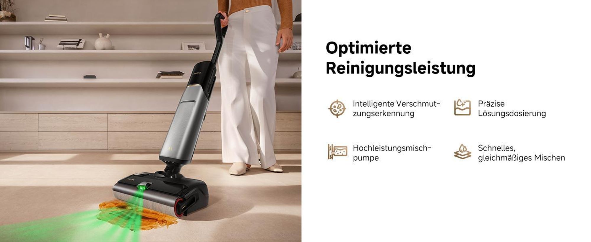 MOVAX4 Plus Nass-Trocken-Sauger, Auto-Reinigungslösung, Tangle-Free-Design, Selbstreinigung 100 °C, 20 kPa Saugkraft, Push-In-Basisstation, LED-Bürst