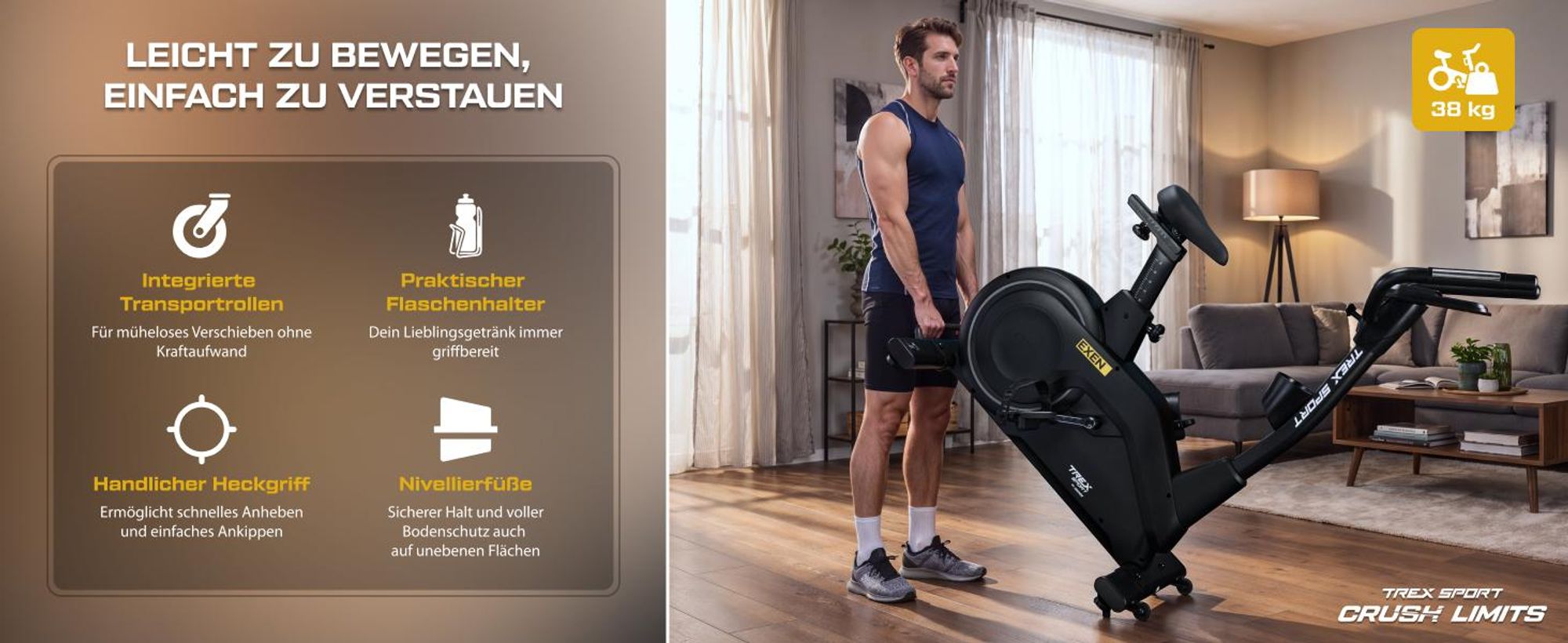 TREX SPORT Heimtrainer Fahrrad TX-950EB EXEN | Elektromagnetisches Fitnessbike mit 32-stufigem Widerstand | 21 Programme, ergonomisch, bis 150 kg