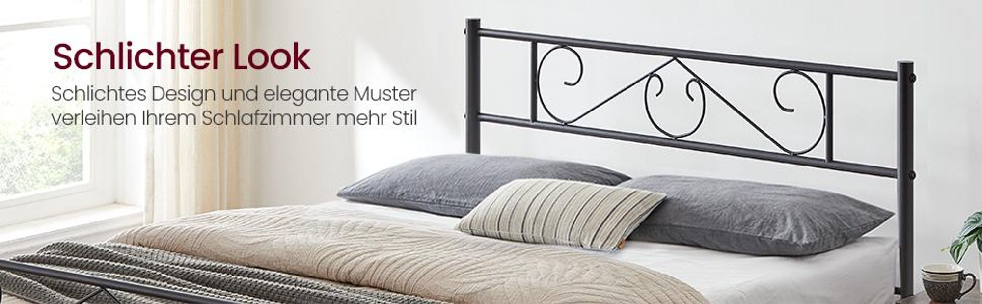 VASAGLE Bettgestell 140 x 190 cm, mit Kopfteil, Metallbett, Bettrahmen