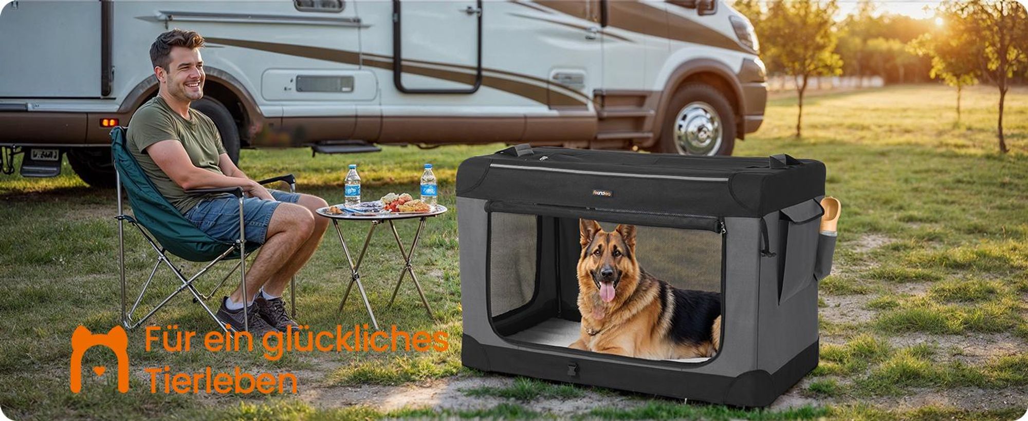 Feandrea Hundebox faltbar, 106,7 cm Transportbox für große Hunde, Hundetasche, Oxford-Gewebe, mit 4 Türen aus Netzstoff, Griffen