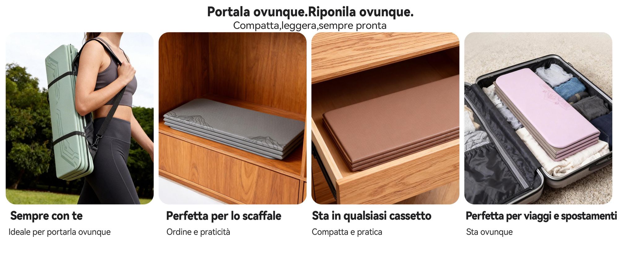 Tappetino yoga FunLife XXL 190x66 cm – 10 mm, extra spesso e pieghevole, tappetino antiscivolo per yoga, pilates e ginnastica, ideale per uso interno