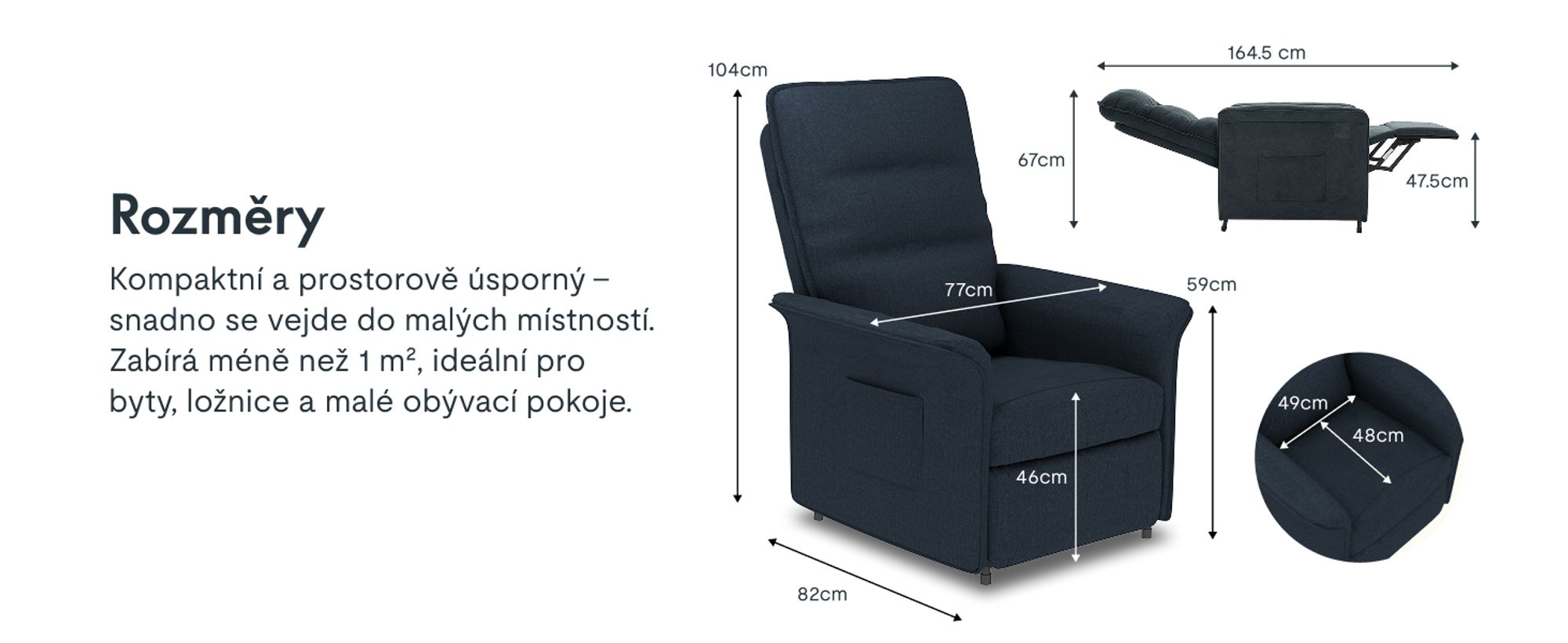 Elektrické polohovací křeslo FLEXISPOT s funkcí naklápění 105°-155°, nastavitelné TV a polohovací křeslo do obývacího pokoje, opěrka zad a nohou (tmavě šedá)