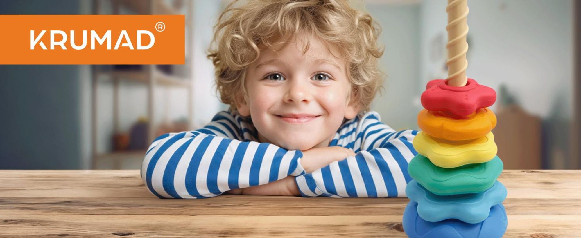 KRUMAD Stapelturm Kinder, Steckspiel mit Ringen, Lernspielzeug ab 3 Jahre, Montessori Stapelspiel, Farben & Formen lernen, Motorikspielzeug Baby
