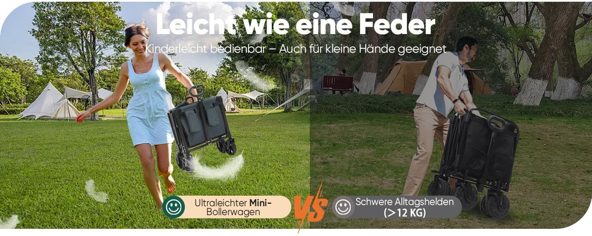 Sekey Bollerwagen, Faltbarer Handwagen 4 Räder, 80KG / 60L, Grau