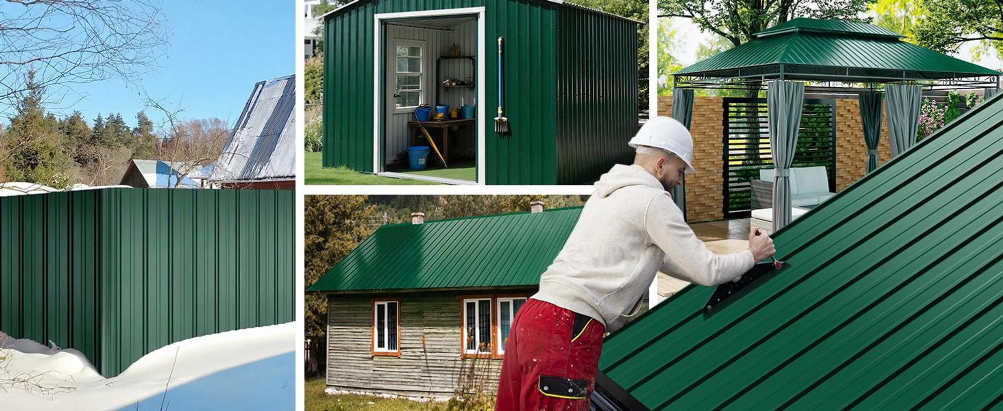 Mondeer Wellplatte Dachplatten 14-tlg Trapezblech-Set, 8,3 m² Abdeckfläche inkl. 100 Schrauben & Montagehandschuh, Feuerverzinkt 105 x 57 cm Grün