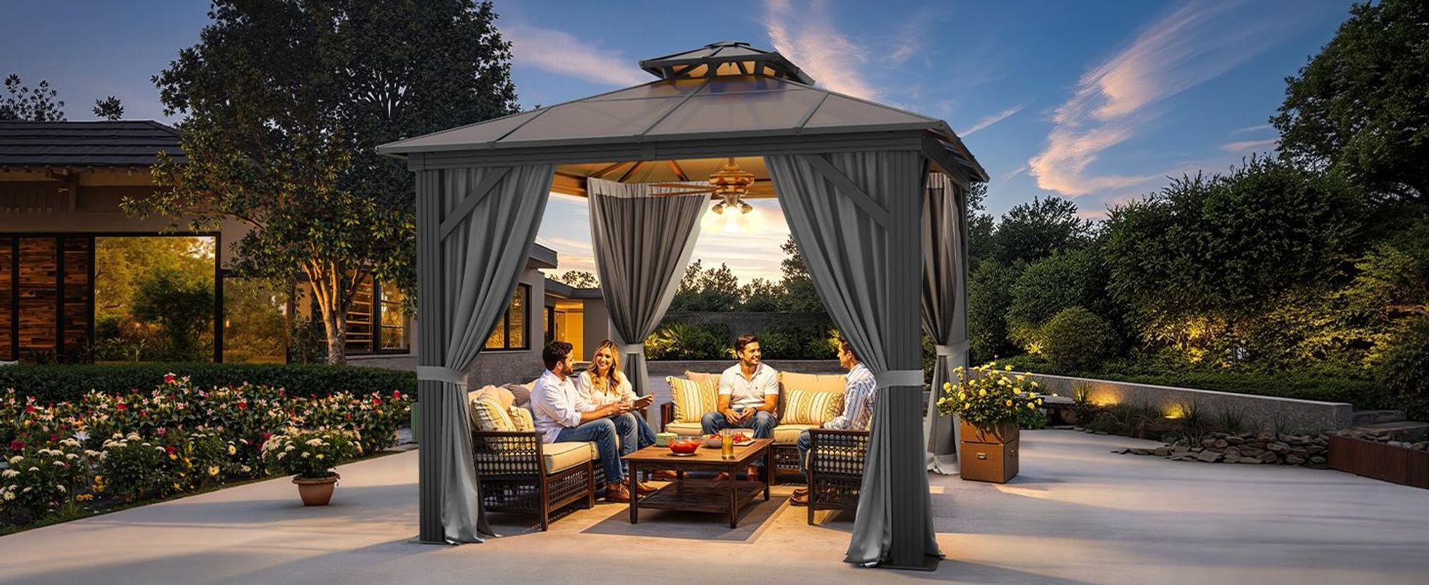 YITAHOME Pavillon 3x3 m, Winterfest Gazebo, Festem Dach, Stabil Winterfest Polycarbonat Hardtop Gartenpavillon, Grau