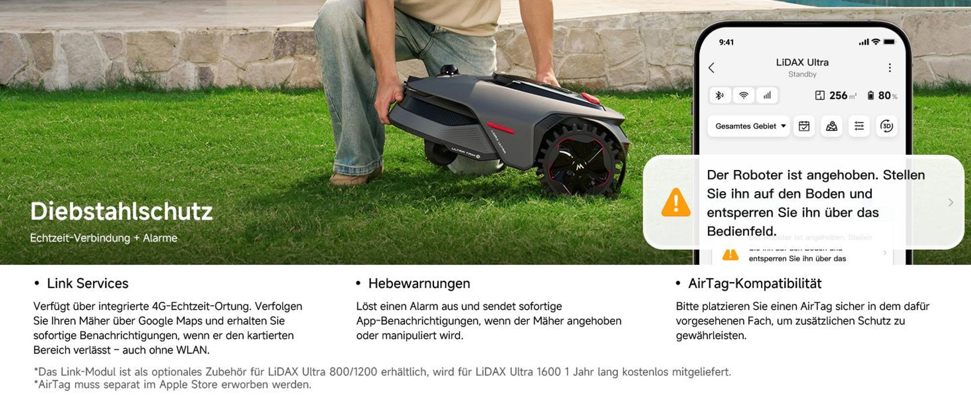 MOVA LiDAX Ultra 800 Mähroboter – 500–800㎡, 3D-LiDAR & AI Vision, 360°, 5 cm Kantenschnitt, Automatische Kartenerstellung