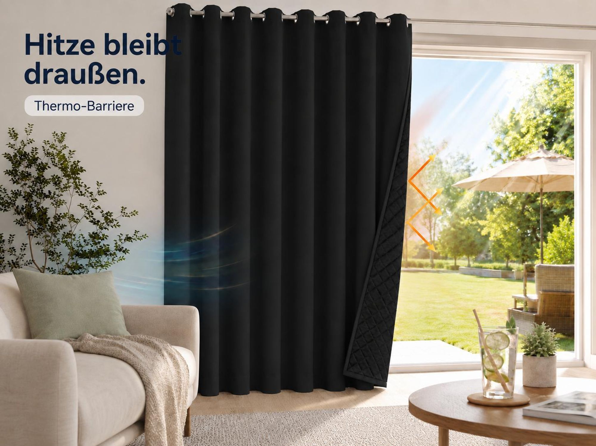 1x 100% Verdunkelung Thermo Vorhänge Schwarz Blickdicht Verdunkelungsvorhang mit Ösen Einfarbige, 132*244cm