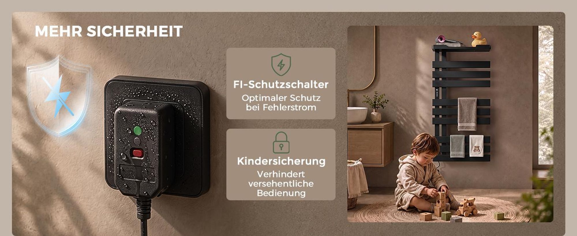 S'AFIELINA Handtuchheizkörper elektrisch mit Ablage 1050×500mm 335W Schwarz,Smart Handtuchwärmer mit WLAN-App, Carbonfaser-Heizung, 6 Heizmodi