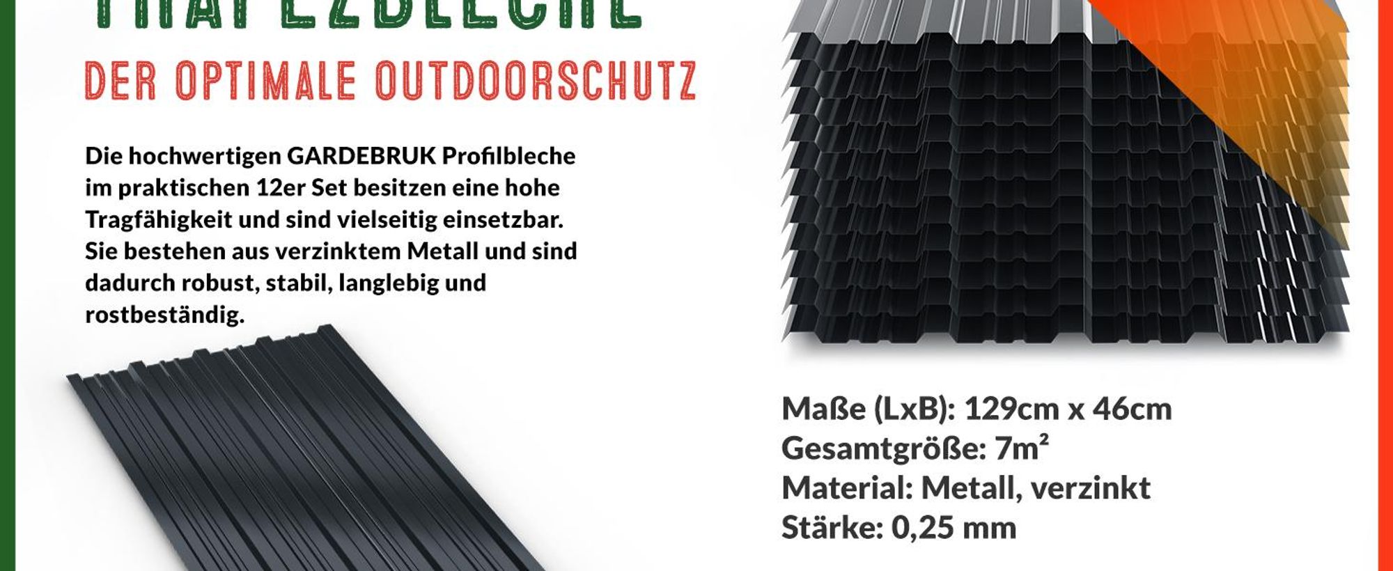12x Trapezblech verzinkt anthrazit 129x46 cm 0,25 mm