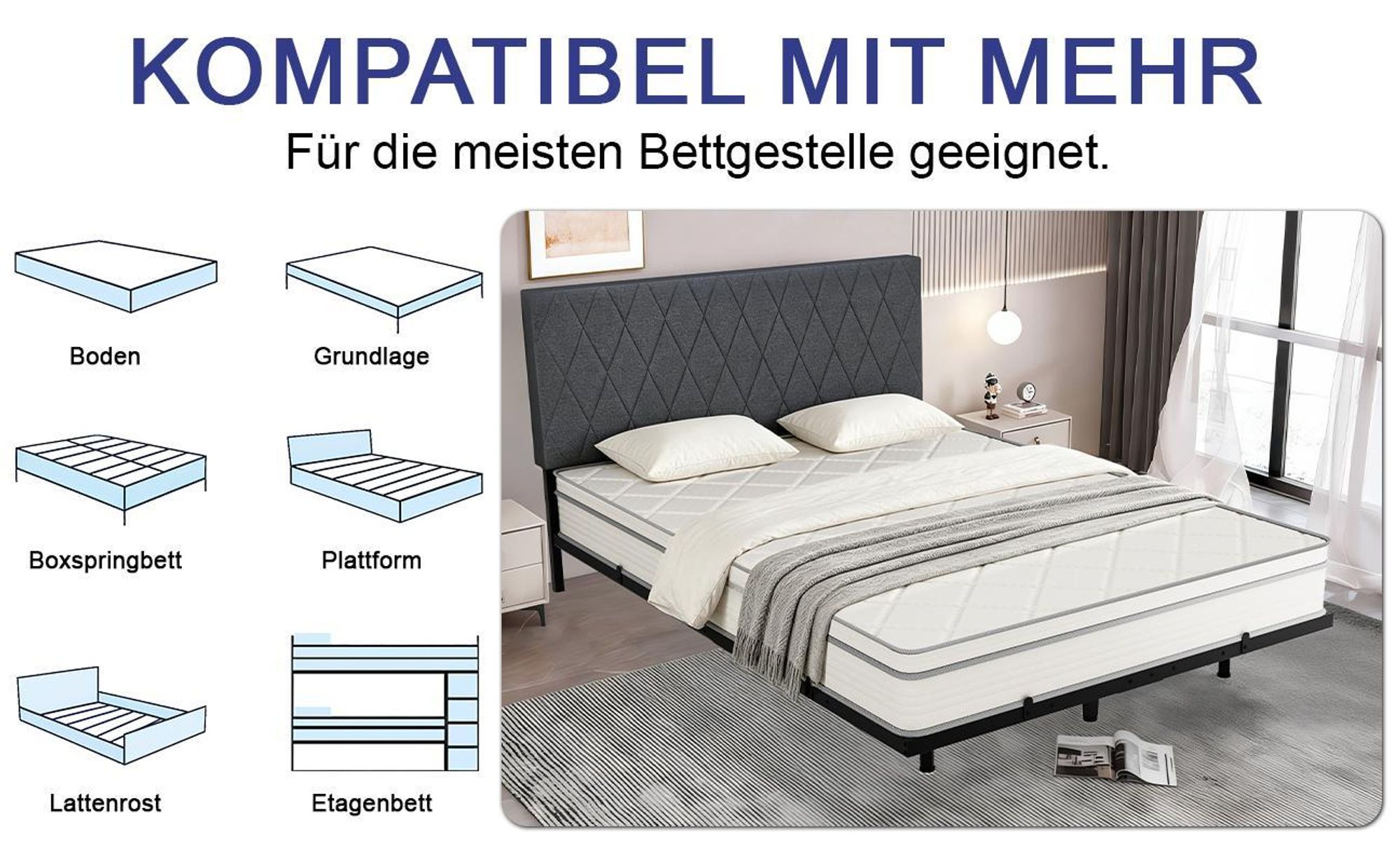 Matratze 140x200 cm, Höhe 25cm,7-Zonen Federkernmatratze , H4, Taschenfederkernmatratze, Premium Taschenfederkern,Matratzen mit Komfortschaum