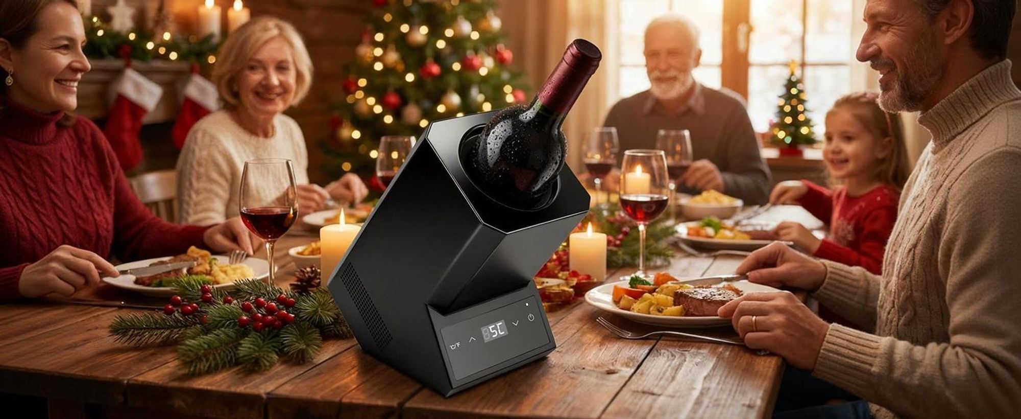 5-18°C Einstellbar Weinkühler Elektrisch, Touch Bedienung & 24H Dauerbetrieb Cooler Flaschenkühler Getränkekühler für Wein Sekt Champagner ohne Eis