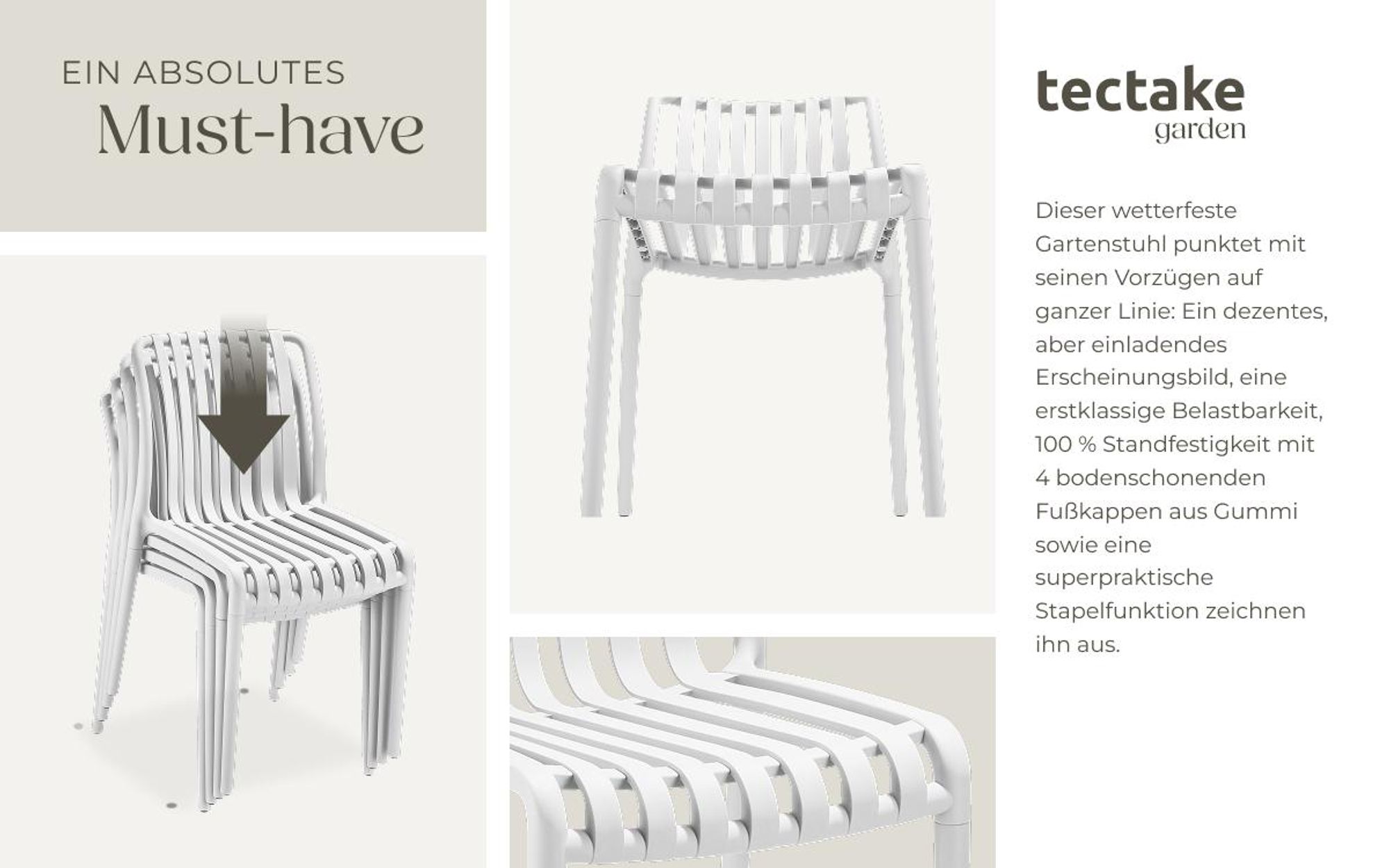 tectake® Gartenstühle Alcudia, wetterfest, stapelbar