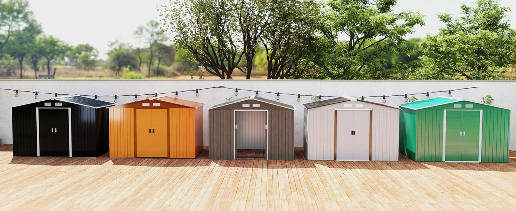 Domek ogrodowy Outsunny 4,9 m², z dachem dwuspadowym, drzwiami przesuwnymi, fundamentem, 277 x 195 x 192 cm, ocynkowany stalowy domek narzędziowy, odporny na warunki atmosferyczne, do ogrodu, brązowy